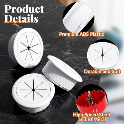 8 Pcs White Desk Grommet, 2 Inch Desk Hole Cover for Cables, Grommet Cover with Hole Saw for Table Cables Wire Home Office - color: White