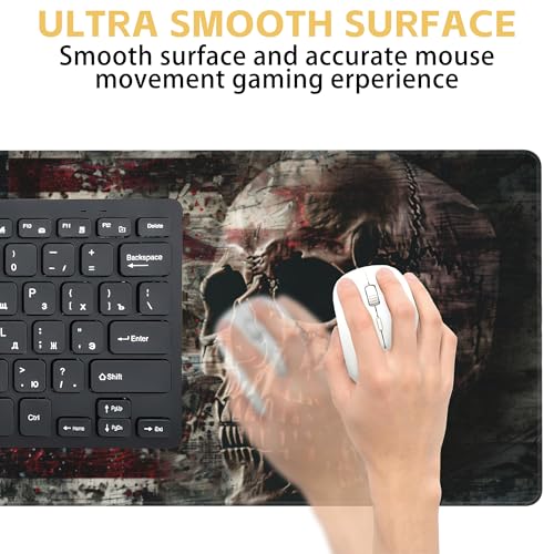 American Flag Skull Desk Mat Large Mouse Pad Gaming Mousepad 31.5 x 15.8 in | Desk Pad for Keyboard and Mouse, Large Non-Slip Rubber Base Mousepad Desk Mat with Stitched Edges for Gaming Office - color: American Flag Skull