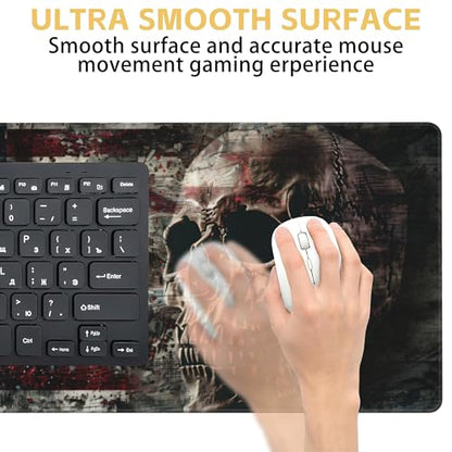 American Flag Skull Desk Mat Large Mouse Pad Gaming Mousepad 31.5 x 15.8 in | Desk Pad for Keyboard and Mouse, Large Non-Slip Rubber Base Mousepad Desk Mat with Stitched Edges for Gaming Office - color: American Flag Skull