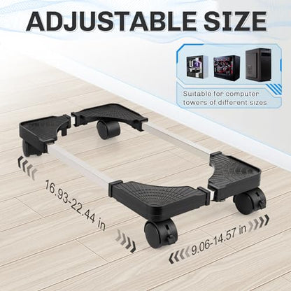 Liitrton Mobile CPU Stand Adjustable Computer Tower Stand with 4 Caster Wheels Fits Most PC (Black) - color: Black