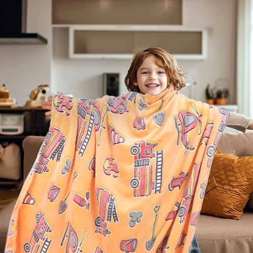 Toddler Blankets for Boys, Glow in The Dark Fire Truck Throw with Tractor, Excavator Construction Toys, Birthday Kindergarten Graduation Gifts for Boys, Kids Blanket Car Room Decor, 50"x60" - color: Fire Truck, size: Throw Size 50" x 60" (130 x 150 cm)