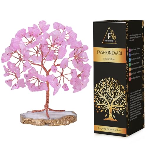 FASHIONZAADI Chakra Tree - Rose Quartz Tree - Good Fortune Gifts - Spiritual Room Decor - Fortune Gifts - Pink Desk Decor - Pink Things for Women - Office Decorations - Home Decor - Office Gifts - color: Aaa Rose Quartz Copper Wire