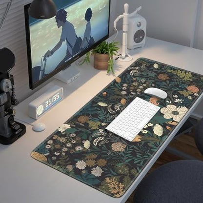 iCasso Desk Mat, XXL Large Mouse Pad for Desktop, Cute Pad With Stitched Edges, Anti-Slip Big Mousepad, Keyboard Mat for Computer, Work, Gaming (Weeds) - color: Weeds