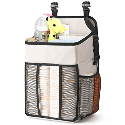 Maliton Hanging Diaper Organizer - Caddy for Changing Table, Crib, Pack n' Play - Stacker Holds 52+ Diapers - Nursery Organizer & Baby Shower Gifts - Beige - color: Beige