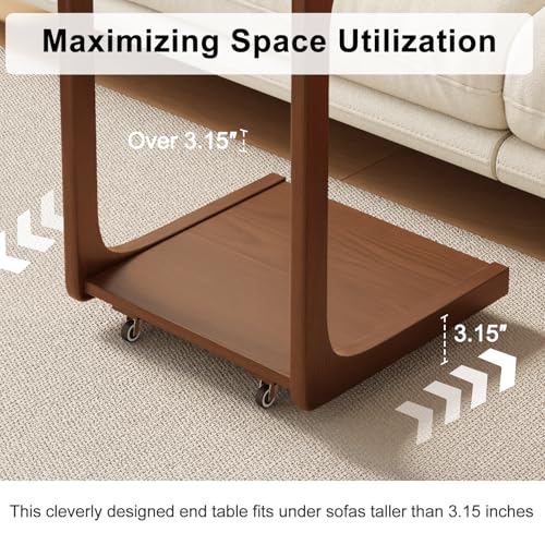 AQIMUELE Wooden C-Shaped End Table,Couch Table with Adjustable Desktop,Small Rolling Side Table with 2 Lockable Wheels 23.6" Width,Small End Table for Couch, Living Room,Bedroom (Walnut) - color: Walnut, size: 15.6"D x 23.6"W x 24.8"H, style: Modern 2 Tie