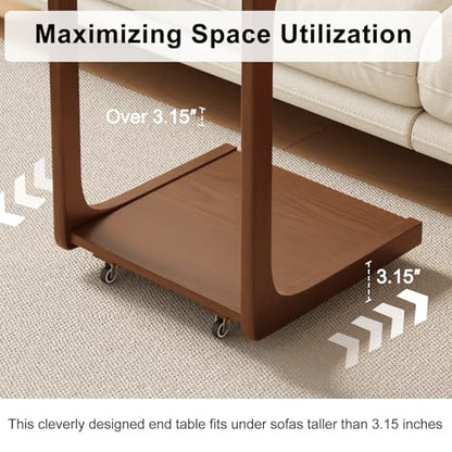 AQIMUELE Wooden C-Shaped End Table,Couch Table with Adjustable Desktop,Small Rolling Side Table with 2 Lockable Wheels 23.6" Width,Small End Table for Couch, Living Room,Bedroom (Walnut) - color: Walnut, size: 15.6"D x 23.6"W x 24.8"H, style: Modern 2 Tie