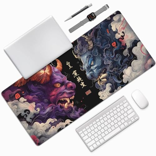 Extended Gaming Mouse Pad, XXL Non-Slip Rubber Base,Waterproof with Stitched Edges, Japanese Demon Design, Ultra-Smooth Cloth Surface, 35.4 x 15.7 Inches - color: Demon
