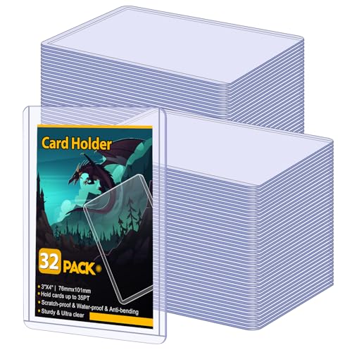 32 Count Card Sleeves Hard Plastic, Sooez 35PT Card Holder, 3" x 4" Baseball Card Protector, Rigid Card Case for Collectible Game Cards, Standard Size Trading Sports Football Cards - size: 32 Hard Sleeves