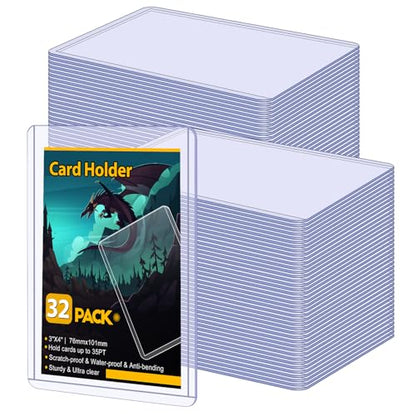 32 Count Card Sleeves Hard Plastic, Sooez 35PT Card Holder, 3" x 4" Baseball Card Protector, Rigid Card Case for Collectible Game Cards, Standard Size Trading Sports Football Cards - size: 32 Hard Sleeves