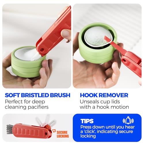 6 Pack Holikme 4 in 1 Cup Lid Cleaning Brush Set with 3 Straws, Multifunctional Bottle Brush, Silicone Cup Lid Gap Cleaner, Bristle Crevice Cleaning Brush, Red - color: Red