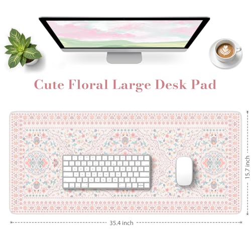 HAOCOO Pink Desk Mat, Non-Slip Office Table Mat, Aesthetic Mouse Pad with Stitched Edge, 35.4" x 15.7" Long Mouse Pad, Waterproof Dorm Desk Mat for Writing, Drawing - color: Peach, size: 35.4" x 15.7"