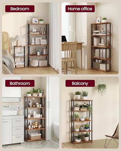 VASAGLE Superfast Toolless Assembly, 5-Tier Shelf for Living Room, Standing Shelf, Bookshelf, Bedroom, Kitchen, 9.4 x 23.6 x 54.7 Inches, Rustic Brown and Ink Black ULLS165K01 - color: Rustic Brown + Ink Black, size: 5 Tiers (23.6"W)