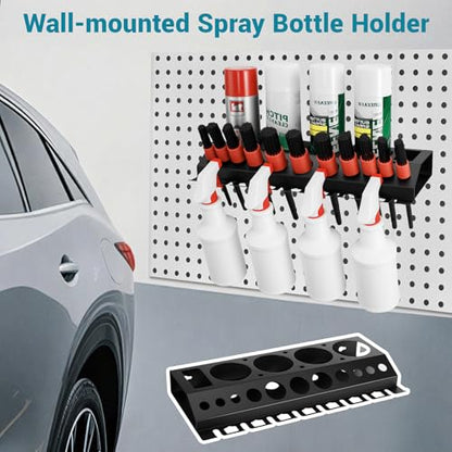 Car Cleaning Brush and Spray Bottle Storage Rack, Air Tool Holder, Car Beauty Shop Accessory Display for Auto Repair Shops Garages, Garage and Workspace (1pc-Black)