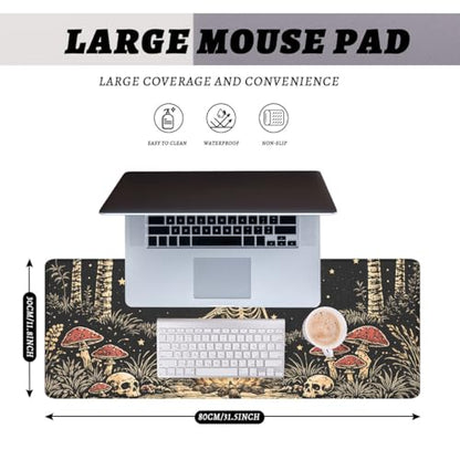 Dark Fantasy Gaming Mouse Pad Skeleton Witch Scene Large Desk Mat Extended Large Laptop Keyboard Non-Slip Rubber Base with Stitched Edges for Home Office Computer Keyboard Laptop 31.5"x11.8" - color: Dark Fantasy