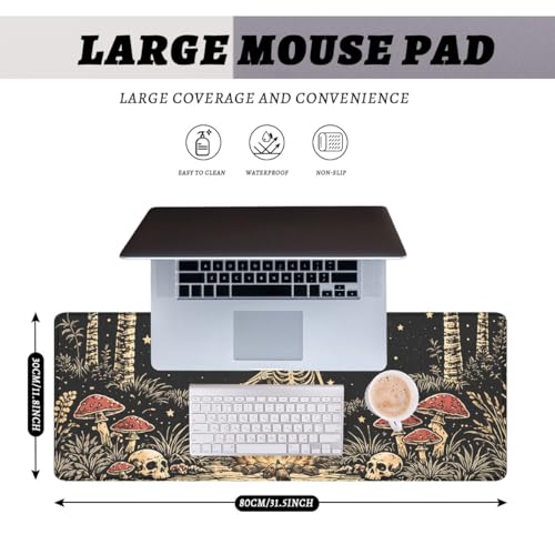 Dark Fantasy Gaming Mouse Pad Skeleton Witch Scene Large Desk Mat Extended Large Laptop Keyboard Non-Slip Rubber Base with Stitched Edges for Home Office Computer Keyboard Laptop 31.5"x11.8" - color: Dark Fantasy