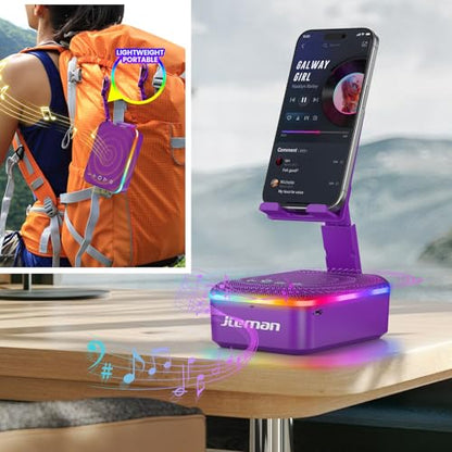 JTEMAN Gifts for Men Women,Cell Phone Stand with Bluetooth Speaker,LED Light,and Lanyard,Cool Tech Gadgets,Unique Birthday Gifts for Men Husband Mom Dad-Purple - color: Purple