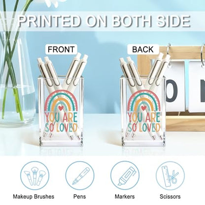 You Are So Love Acrylic Cosmetic Holder, Rainbow Heart Inspirational Quotes Desk Organizer for Home Office Library Classroom Desk, Pen Holder Gifts For Women Men Friends Daughter Son - color: rainbow