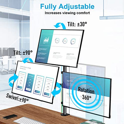 MOUNTUP Triple Monitor Stand, Height Adjustable Monitor Desk Mount Fit for 17 to 32 Inch Computer Screens, Stacked Monitors Arm for 3 Monitors, with C-Clamp and Grommet Base, up to 17.6lbs per Arm - size: Triple