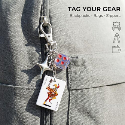 Novelty Poker and Billiards Keychain Keychains - Dice Pearl Bow Charm, Accessory for Backpacks, Purses, and Car Keys - color: Playing Card Dice Keychain
