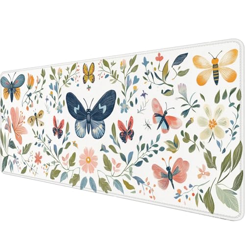 Vintage Floral Desk Pad Mouse Pad 31.5 x 11.8 Inch Butterfly Moth Bee Boho XL Mouse Pad Large Mousepad Extended Laptop Keyboard Mat Gaming Desk Pad Mouse Mat Office Computer Keyboard Laptop Home - color: Vintage Floral, size: 11.8W x 31.5L inches