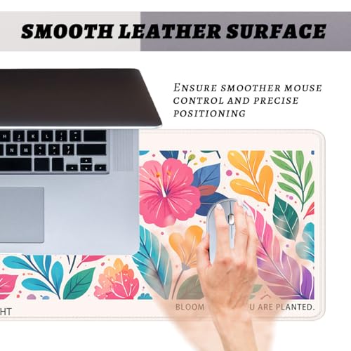 Inspirational Quote Mouse Pad Colorful Floral Leaves Tropical Large Desk Mat with Stitched Edges,Non-Slip Waterproof Rubber Base Mouse Mat Office Computer Keyboard Laptop 31.5"x11.8" - color: Inspirational Quote
