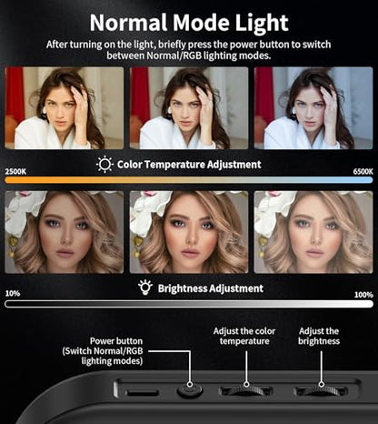 Magnetic 6000mAh RGB Selfie Ring Light for iPhone,448 LED Rechargeable Phone Light with Mini Tripod Stand, Double-Sided Magnet Handheld Stabilizer with Light for Magsafe/Phones/Video Recording/Photos