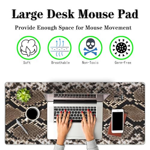 Gaming Mouse Pad Desk Accessories Kit, Keyboard Pad Big Mouse Pads, Desktop Computer Mat Non-Slip Rubber Base Waterproof with Stitched Edges, 35.4 X 15.7 inch for Work/Game/Office/Home - color: Snake Skin Texture