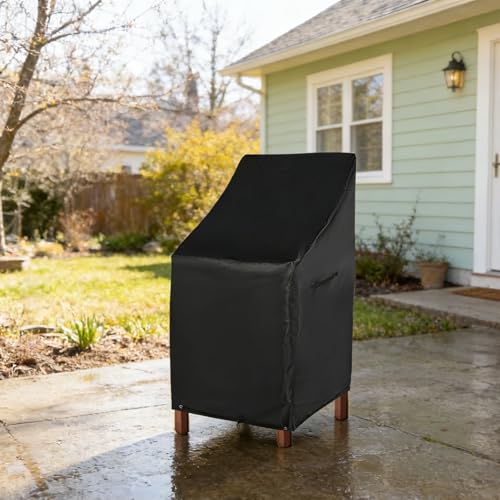 RosieLily Patio Chair Covers High Back Outdoor Bar Stool Covers (1 Pack-Black, 25.2"W x 25.2"D x 47.24"H) - color: 1 Pack-Black, size: 25.2"W x 25.2"D x 47.24"H