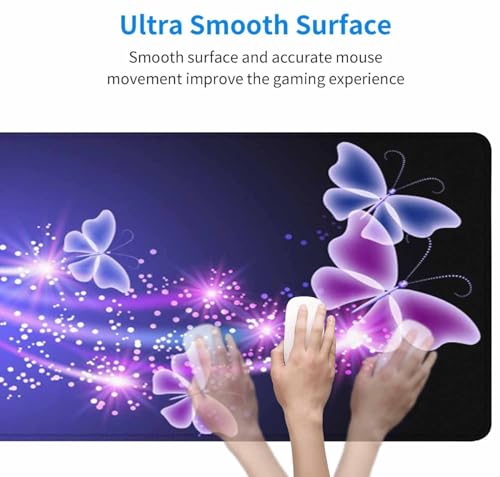 Gaming Mouse Pad, Large Mouse Pads for Women, Non-Slip Rubber Base Mousepad, Keyboard Mouse Mat, Desk Pad with Stitched Edges, 35.4x15.7inch, Glowing Butterfly - color: Glowing Butterfly, size: 35.4" x 15.7"