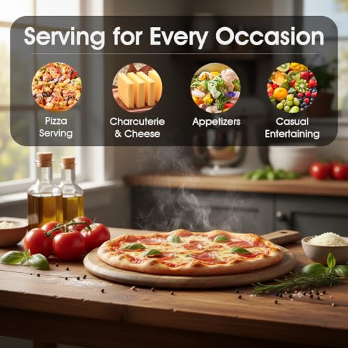 12" Acacia Wood Pizza Board & Cutting Board Set with Pizza Cutter, Round Wooden Serving Tray/Charcuterie Platter for Cheese, Appetizers & Entertaining, Rustic Housewarming Gift - size: 12 inch