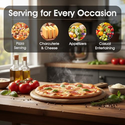 12" Acacia Wood Pizza Board & Cutting Board Set with Pizza Cutter, Round Wooden Serving Tray/Charcuterie Platter for Cheese, Appetizers & Entertaining, Rustic Housewarming Gift - size: 12 inch