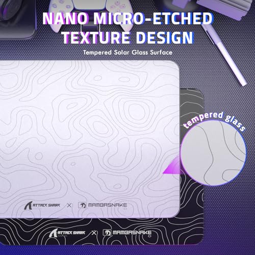 ATTACK SHARK CM05SE Glass Gaming Mouse Pad for FPS & Esports, Nano-Etched Tempered Glass Surface,Ultra-Smooth Low Friction Hard Mousepad,Waterproof Large Desk Mouse Mat for PC Setup,White Contour - color: White Contour