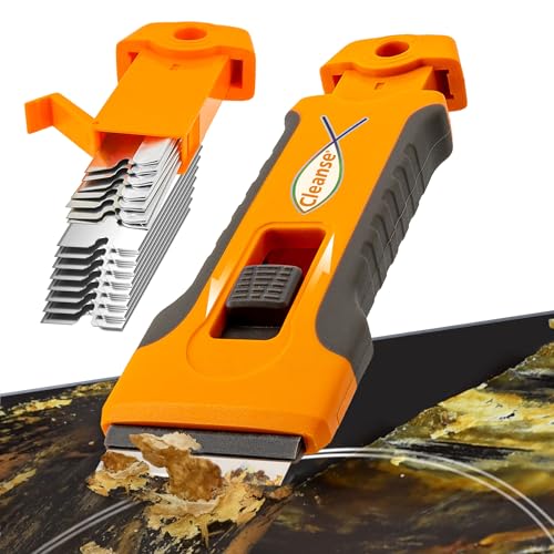Razor Blade Scraper Tool with 15pcs Extra Blades, Cleaning Razor Scraper for Glass, Glass Top Stove Scraper for Oven Door, Cooktop Scraper, Glass Scraper Cleaning Paint from Glass - color: Orange