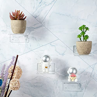 Yulejo 6 Pieces Acrylic Floating Shelves Set Acrylic Small Wall Shelf Wall Mounted Shelf Bathroom Drilling Organizer Adhesive Display Shelf for Bedroom Gaming Room Living Room Office