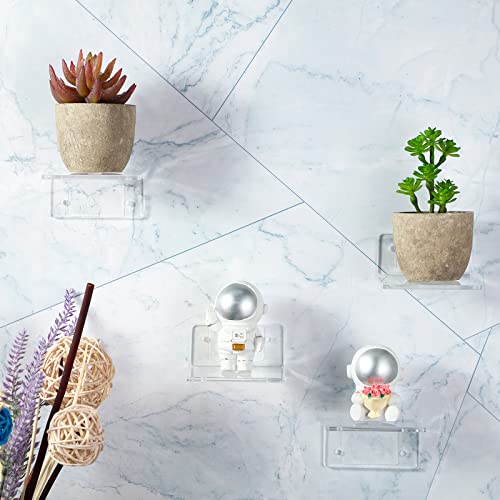 Yulejo 6 Pieces Acrylic Floating Shelves Set Acrylic Small Wall Shelf Wall Mounted Shelf Bathroom Drilling Organizer Adhesive Display Shelf for Bedroom Gaming Room Living Room Office