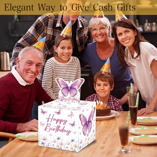 ChillHui Butterfly Birthday Money Gift Boxes, Pink and Purple Butterfly Birthday Money Pull Box for Girls - color: Pink Butterfly