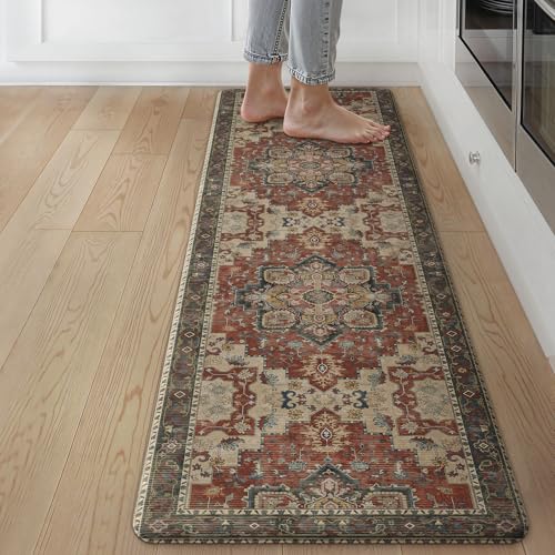 GENIMO Kitchen Mats for Floor, Washable Anti Fatigue Mat for Cushioned, 17.3"x59", Waterproof Kitchen Rugs, Non Slip Foam Comfort Standing Mat Rug for Home, Runner, Sink, Laundry, Bordeaux - color: Bordeaux Red, size: 59"L x 17.3"W x 0.4"Th