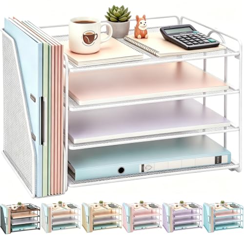 gianotter 4-Tier Paper Organizer With Magazine Holder, Desk Organizers and Accessories, Desk Accessories & Workspace Organizers, File Organizer for Office Supplies Storag (White, 4-Tier) - color: White, size: 4-Tier