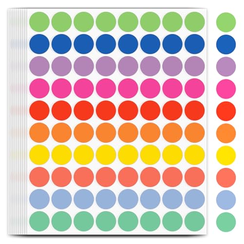 1600 PCS Printholic Colored Dot Stickers, 10 Color Circle Price Stickers, 3/4 Inch Round Color Coding Labels for Office, Home, Teaching Events, Garage Sales - 20 Sheets - color: Colored Dot - 10 Colors