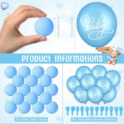 Tatuo 71 Tinkle in The Pot Baby Shower Game Sign Wooden Baby Shower Gender Reveal Party Favors 20 Table Tennis Balls 50 Balloon Latex Balloon(Bear,Blue) - color: Blue, style: Bear