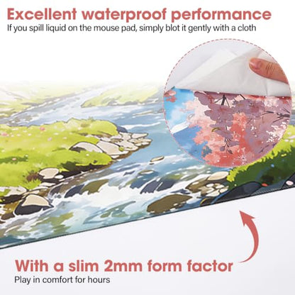 Cherry Blossom Anime Large Gaming Mouse Pad, 31.5x15.7 Inch, Non-Slip Rubber Base, Stitched Edges, Waterproof Desk Mat - color: Stream, size: 31.5" x 15.7"