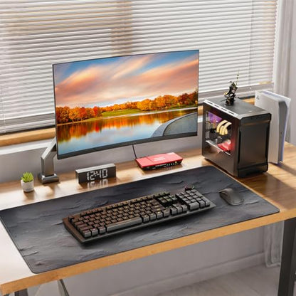 XXL Gray Mouse Pad with a Cement Wall Texture Design, 35.4 x 15.7 inches, Non-Slip Rubber Base, and Waterproof Microfiber Cloth Surface, Suitable for Home Office and Work environments. - color: Gray Concrete Cement Print