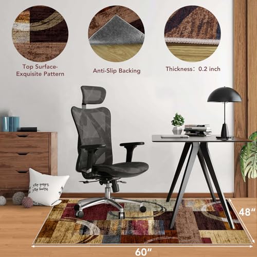 Office Chair Mat for Hardwood Floor&Tile Floor,48"X 60" Heavy Duty Desk Chair Mat for Hard Floors,Under Desk Rug for Rolling Computer Chair,Anti Slip,Low Pile Carpet Floor-Geo Multi - color: Geo Multi, size: 48"X 60"