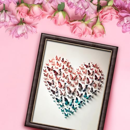 InkFlow Posters Butterfly Heart Poster - 3D Paper Butterflies in Pink, Blue, and Teal - Abstract Love Art for Bedroom, Living Room, Home - 11x14 Unframed Canvas Print - color: Style-04, size: 11"L x 14"W