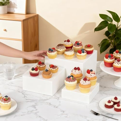 6Pcs Buffet Risers, Food Risers for Buffet Table, Acrylic Display Stands for Party Catering Desset Jewelry Collectibles, Acrylic Cube Boxes with Hollow Bottoms White(8"-7.5"-7"-6.8"-6"-5") - size: 8"-7.5"-7"-6.8"-6"-5"