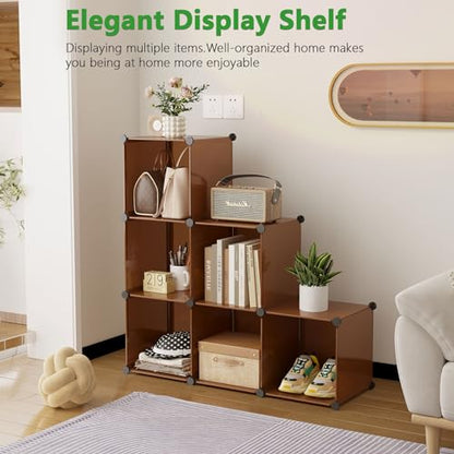 C&AHOME Cube Storage Organizer, 6-Cube Shelves Units, Closet Cabinet, DIY Plastic Modular Book Shelf, Ideal for Bedroom, Living Room, Office, 36.6" L x 12.4" W x 36.6" H Cocoa UPCS06C - color: Brown