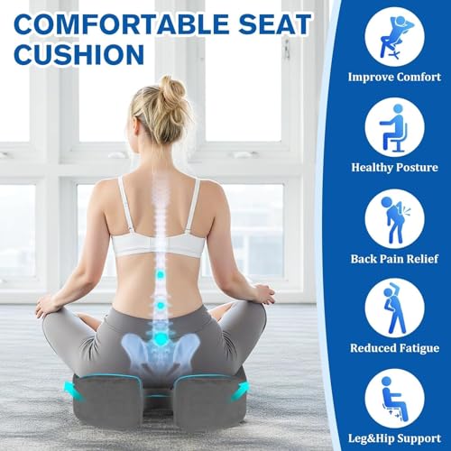 CushyOasis Seat Cushion, Gel Chair Cushions, Office Chair Cushions, Anti-Slip Bottom & Removable Cover Tailbone Pain Relief Cushion, Memory Foam Seat Cushion, 5.28 in Thick (Grey) - color: Grey, size: X-Large
