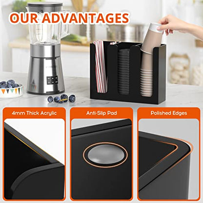 Richboom Acrylic Coffee Cup and Lid Storage Organizer Holder, 3 Compartments, Black - color: Black-3 Compartment