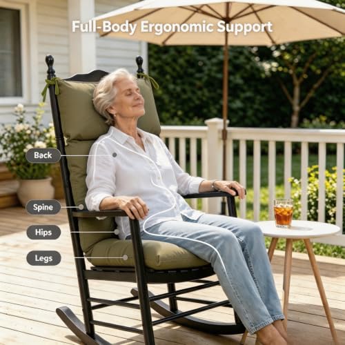 QILLOWAY Outdoor Rocking Chair Cushions Set of 2, 100% Polyester Waterproof Patio Rocking Chair Cushion, High Back Weatherproof Chair Pad for Adirondack & Outdoor Furniture, Sage - color: Sage