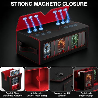 7-in-1 Commander Deck Box with Battle Case, 6-Deck Modular Card Storage Vault for MTG, Holds 600+ Double-Sleeved Cards, 35PT Magnetic Card Holders & 24 Dividers for TCG Game Night & Tournament